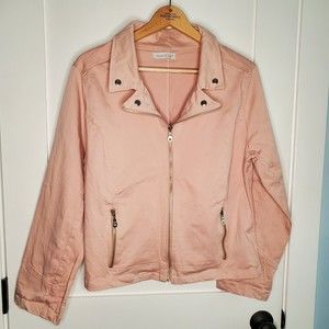Keren Hart Retro Pink Light Denim Jacket Blazer W/Zippered Pockets Women's SZ XL